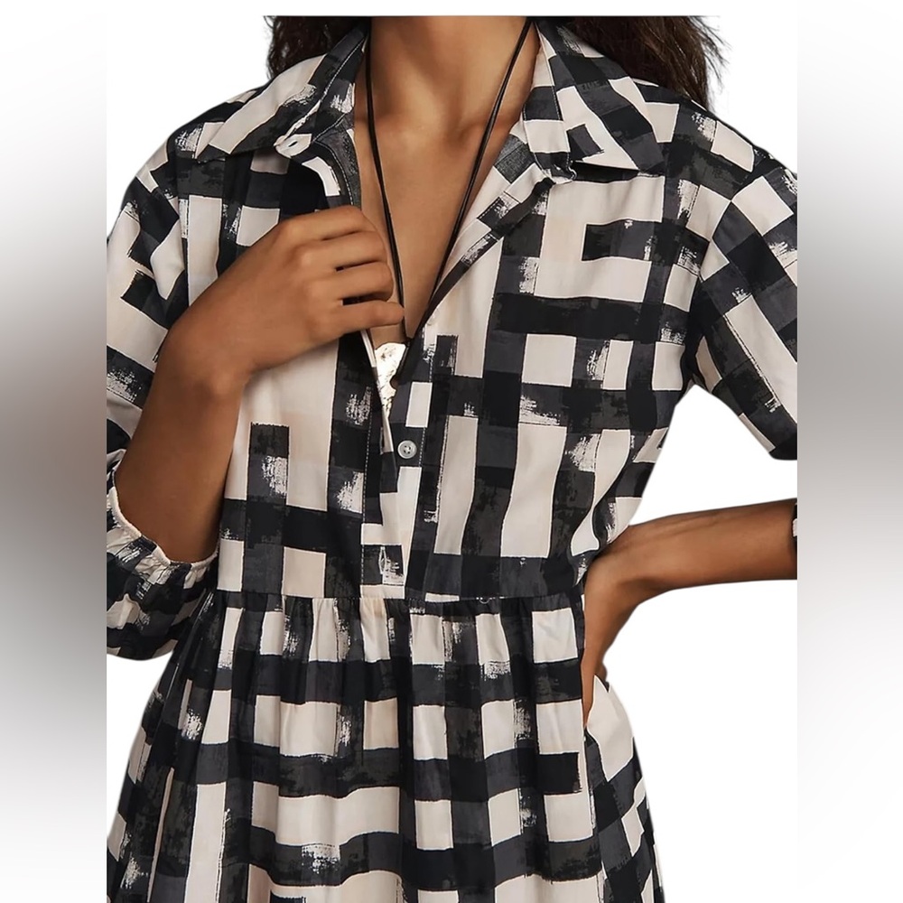 Dsewpaur/Boho/ 3/4 Puff Sleeve/Button Down Tiered/Maxi Shirt Dress/Size: Large - Picture 4 of 13